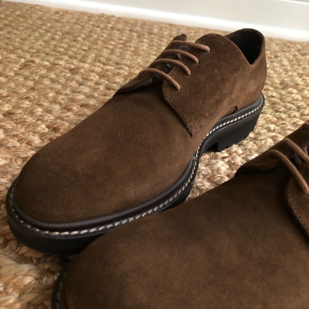 New: To Boot New York Brookdale Mid Brown Suede Lug Sole Derby. Size 8.5